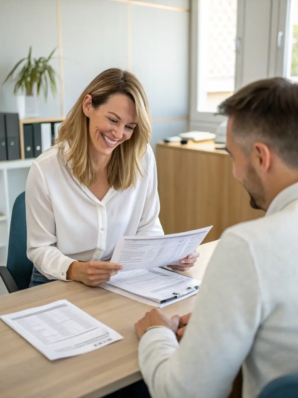 A friendly tax professional assisting an individual client with their tax return, showcasing personalized service and attention to detail.