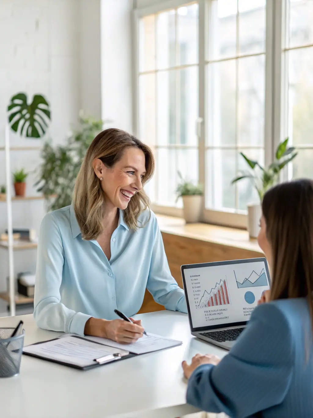 A business owner reviewing financial documents with a tax advisor in a modern office, symbolizing business tax filing services.